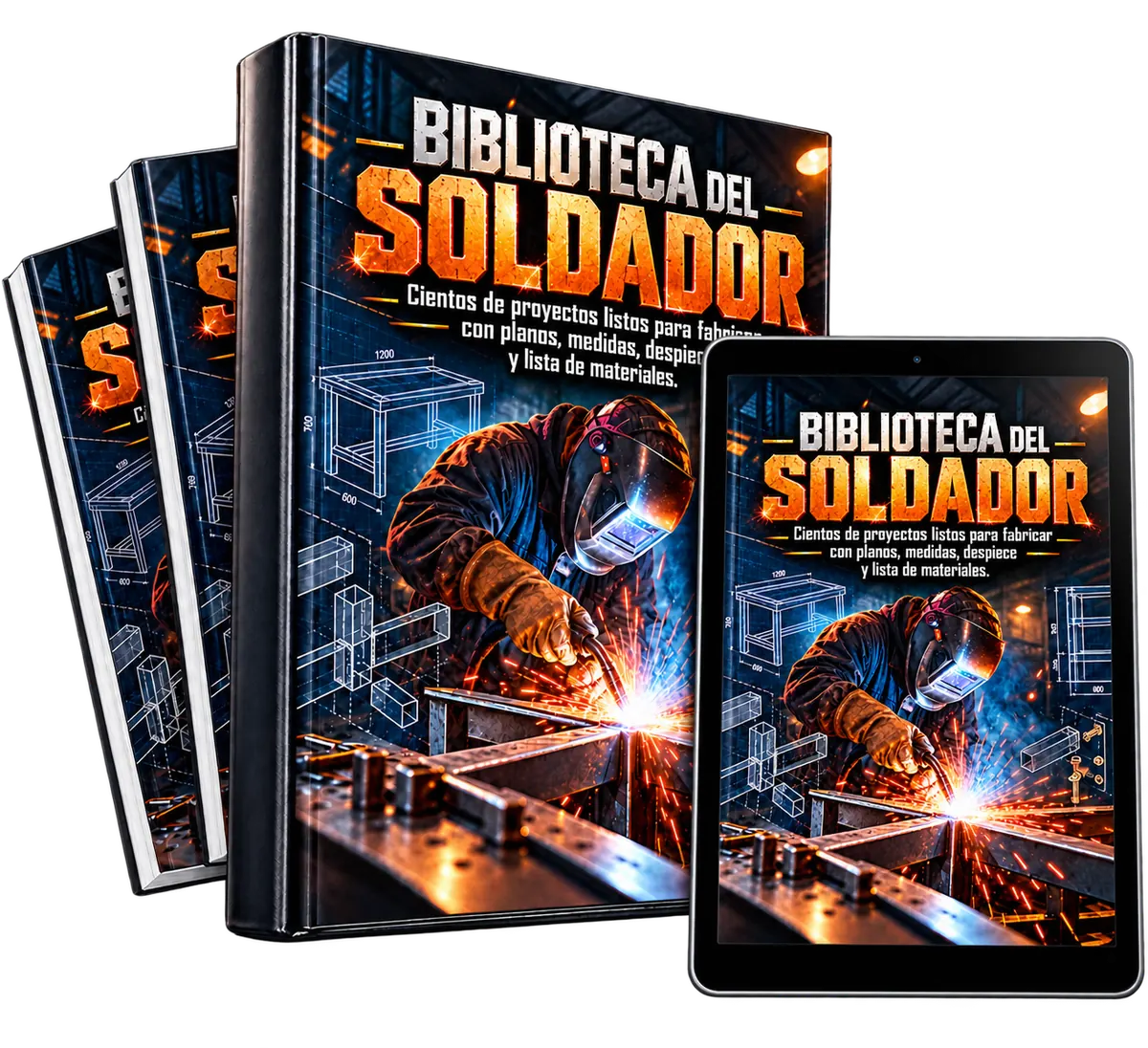 Biblioteca del Soldador en libro y tablet